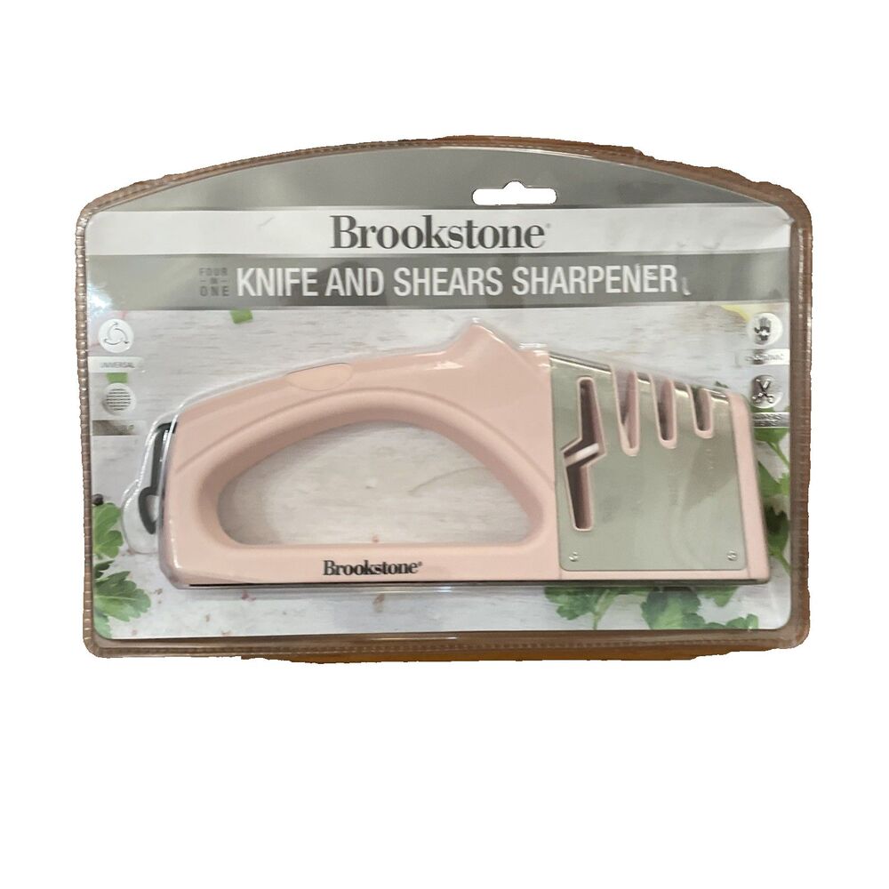 Brookstone 4-in-1 Knife & Scissors Sharpener Pink Kitchen Tool New